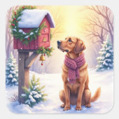Watercolor Bloodhound Country Mailbox Christmas スクエアシール (正面)