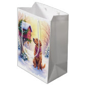 Watercolor Bloodhound Country Mailbox Christmas ミディアムペーパーバッグ (裏面アングル)