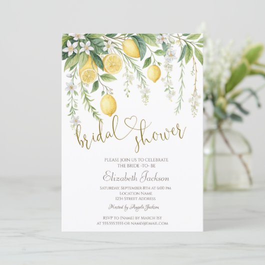 Watercolor Blooming Lemons Bridal Shower 招待状 (スタンド正面)