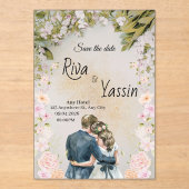 Watercolor Blooms Wedding Save Acrylic Invitation アクリル招待状 (正面)