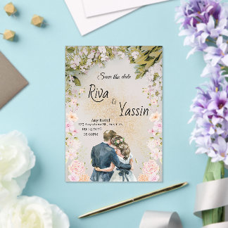Watercolor Blooms Wedding Save Acrylic Invitation アクリル招待状