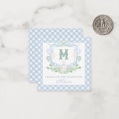Watercolor Blue 1st Birthday Monogram Crest Gift ノートカード (正面/裏面インサイチュ)