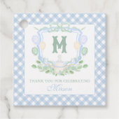 Watercolor Blue 1st Birthday Monogram Crest Gift フェイバータグ (正面)