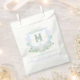 Watercolor Blue 1st Birthday Monogram Crest Gift フェイバーバッグ