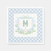 Watercolor Blue 1st Birthday Monogram Crest Party スタンダードカクテルナプキン (正面)