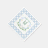 Watercolor Blue 1st Birthday Monogram Crest Party スタンダードカクテルナプキン (角)
