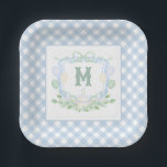 Watercolor Blue 1st Birthday Monogram Crest Party ペーパープレート<br><div class="desc">PreppyPrint.com - Celebrate your little one’s milestone in the sweetest way with this watercolor 1st Birthday monogram crest collection. Crisp crest detailing meets soft blue watercolor washes for a look that feels straight out of a classic garden party. Please visit my designer store,  PreppyPrint.com,  for coordinating items.</div>