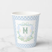 Watercolor Blue 1st Birthday Monogram Crest Party 紙コップ (正面)
