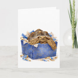 Watercolor Blue and Gold Birthday Gift Turtle カード