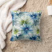 Watercolor Blue and Green Floral クッション (ブランケット)