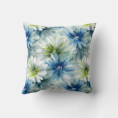 Watercolor Blue and Green Floral クッション (裏面)