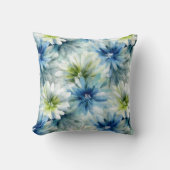 Watercolor Blue and Green Floral クッション (正面)