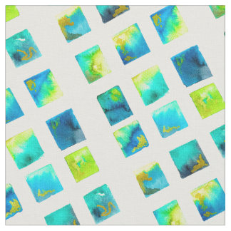 watercolor blue and green squares ファブリック