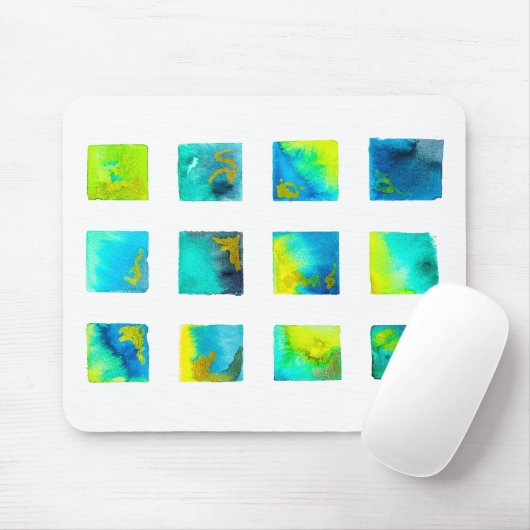watercolor blue and green squares マウスパッド (マウス)