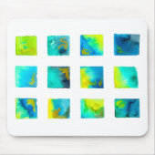 watercolor blue and green squares マウスパッド (正面)