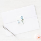 Watercolor Blue Balloon Bow Greenery Baby Shower ラウンドシール (封筒)