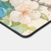 Watercolor Blue Bird Spring Blossom デスクマット (コーナー)