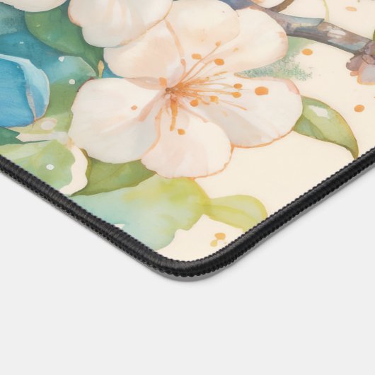 Watercolor Blue Bird Spring Blossom デスクマット (コーナー)