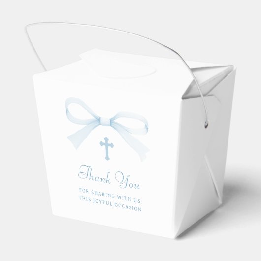 Watercolor Blue Bow Baptism Take Out フェイバーボックス (裏面サイド)