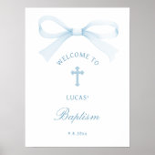 Watercolor Blue Bow Baptism Welcome ポスター (正面)