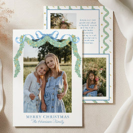 Watercolor Blue Bow Fruit Garland Christmas Photo シーズンカード