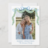 Watercolor Blue Bow Fruit Garland Christmas Photo シーズンカード (正面)