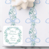 Watercolor Blue Bow Garland Christmas Gift スクエアシール