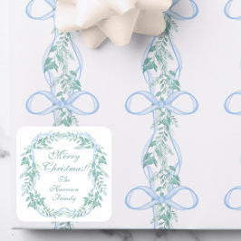 Watercolor Blue Bow Garland Christmas Gift スクエアシール