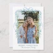 Watercolor Blue Bow Garland Christmas Photo シーズンカード (正面)