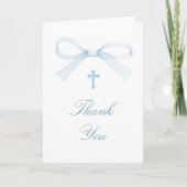 Watercolor Blue Bow Holy Cross Religious Thank You カード (正面)