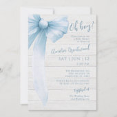 Watercolor Blue Bow Oh Boy! Baby Shower 招待状 (正面)