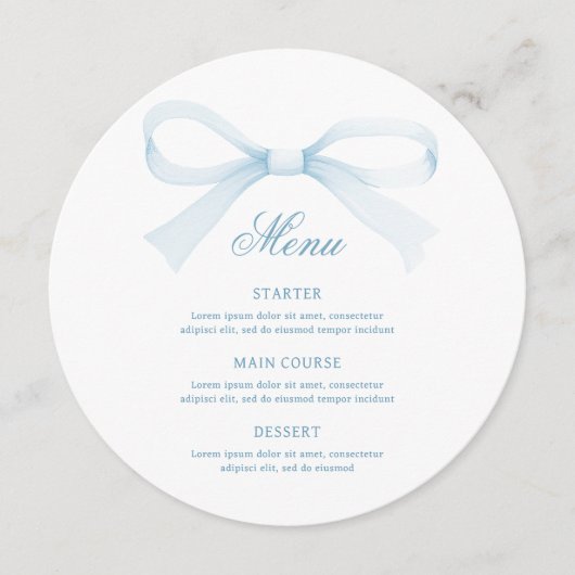 Watercolor Blue Bow Round Menu メニュー (正面)