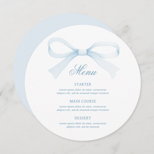 Watercolor Blue Bow Round Menu メニュー (正面/裏面)