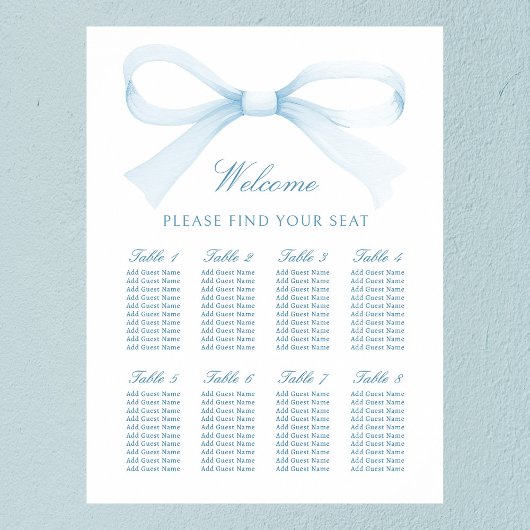 Watercolor Blue Bow Seating Chart ポスター