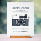 Watercolor Blue Camera Wedding Photo Booth  アクリルサイン (ニュートラル)