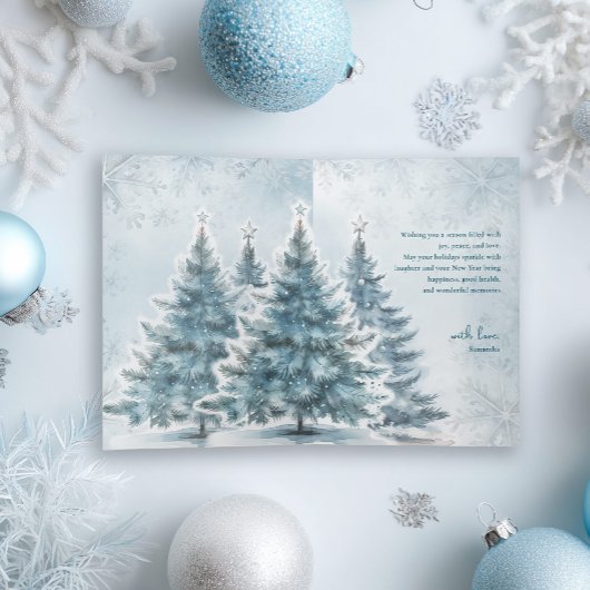 Watercolor Blue Christmas Tree Winter Wonderland シーズンカード