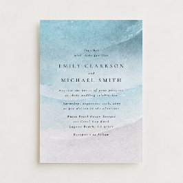 Watercolor Blue Coastal Beach Wedding Invitation 案内状