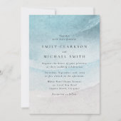 Watercolor Blue Coastal Beach Wedding Invitation 案内状 (正面)