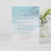Watercolor Blue Coastal Beach Wedding Invitation 案内状 (スタンド正面)