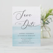 Watercolor Blue Coastal Wedding | Romantic Beach セーブザデート (スタンド正面)