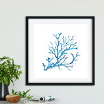 Watercolor Blue Coral ポスター<br><div class="desc">Perfect for bedrooms,  bathrooms and living areas in your coastal beach home. This print features my original hand painted watercolor coral in shades of blue and turquoise. It matches my sea side decor collection. To see more visit www.zazzle.com/dotellabelle</div>