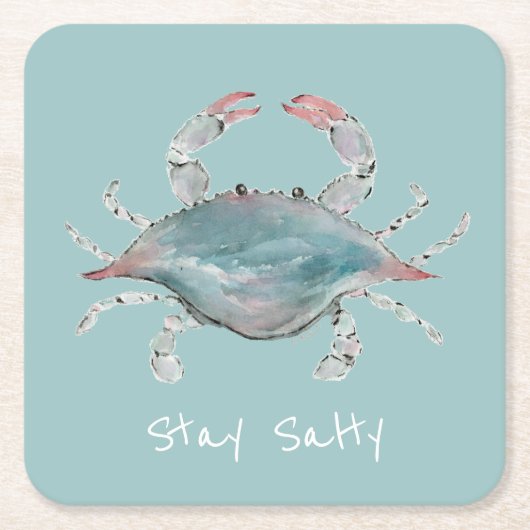 Watercolor Blue Crab スクエアペーパーコースター (正面)
