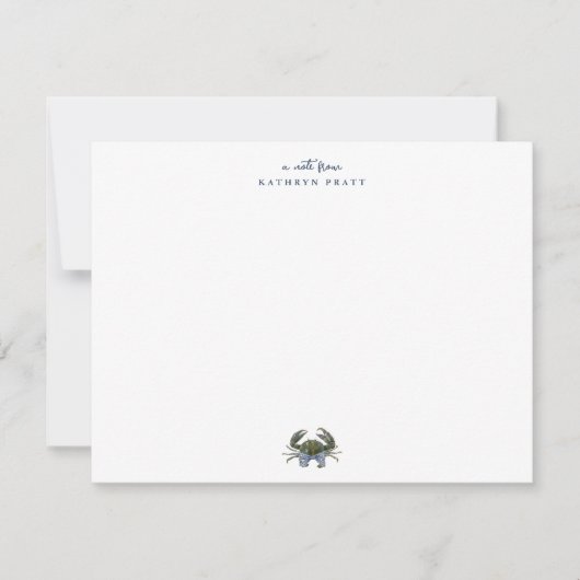 Watercolor Blue Crab Classic Personalized ノートカード (正面)