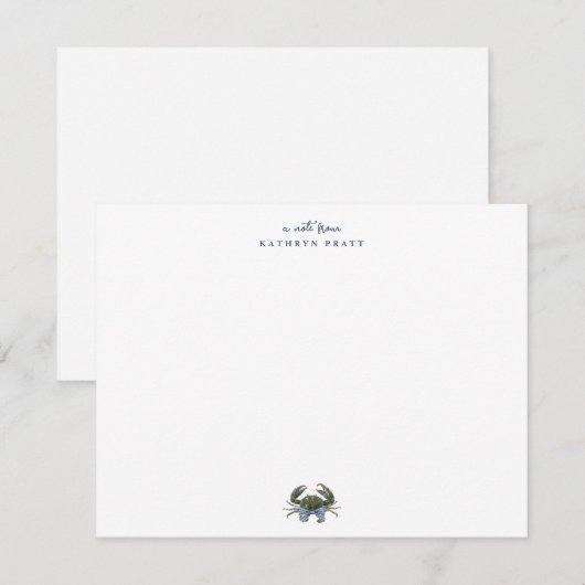 Watercolor Blue Crab Classic Personalized ノートカード (正面/裏面)