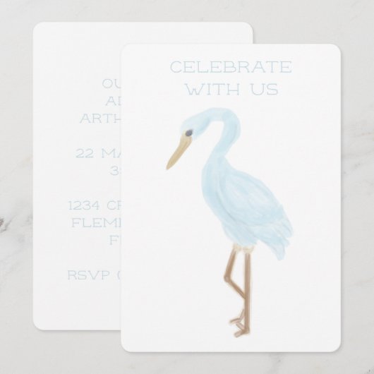 Watercolor Blue Crane 招待状 (正面/裏面)