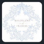 watercolor blue crest wedding スクエアシール<br><div class="desc">wedding stickers</div>