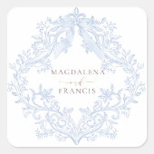  watercolor blue crest wedding スクエアシール (正面)