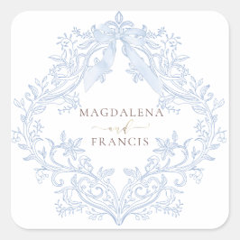  watercolor blue crest wedding スクエアシール