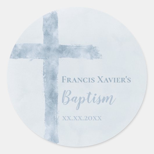 watercolor blue cross Baptism  ラウンドシール (正面)