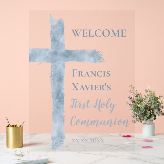 watercolor blue cross First Communion  アクリルサイン (ウェディング)